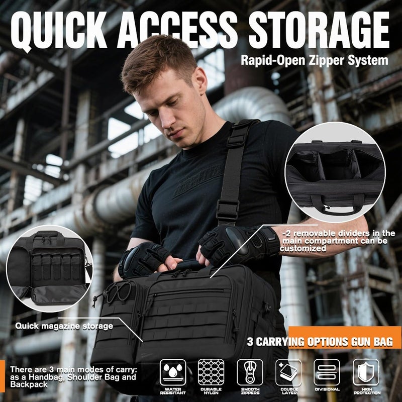 INSSTUID Tactical Gun Range Bag for Handguns and Ammo Pistol Case Shooting Range Backpack Carrying Duffle Bags Magazine Ammo Gear Accessories Molle Pouch for Hunting Shooting Sport Outdoor - Image 2